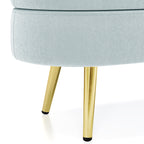 Ottoman Oval Storage Bench, Flannel with Metal Legs-Cyan