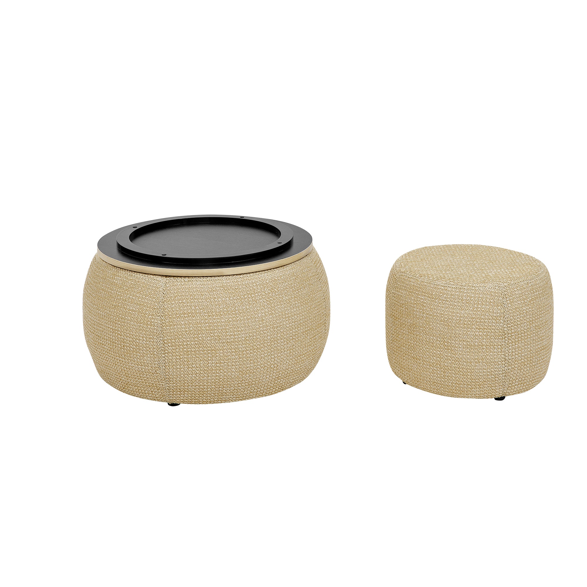 Round Storage Ottoman, Woven Rattan Fabric
