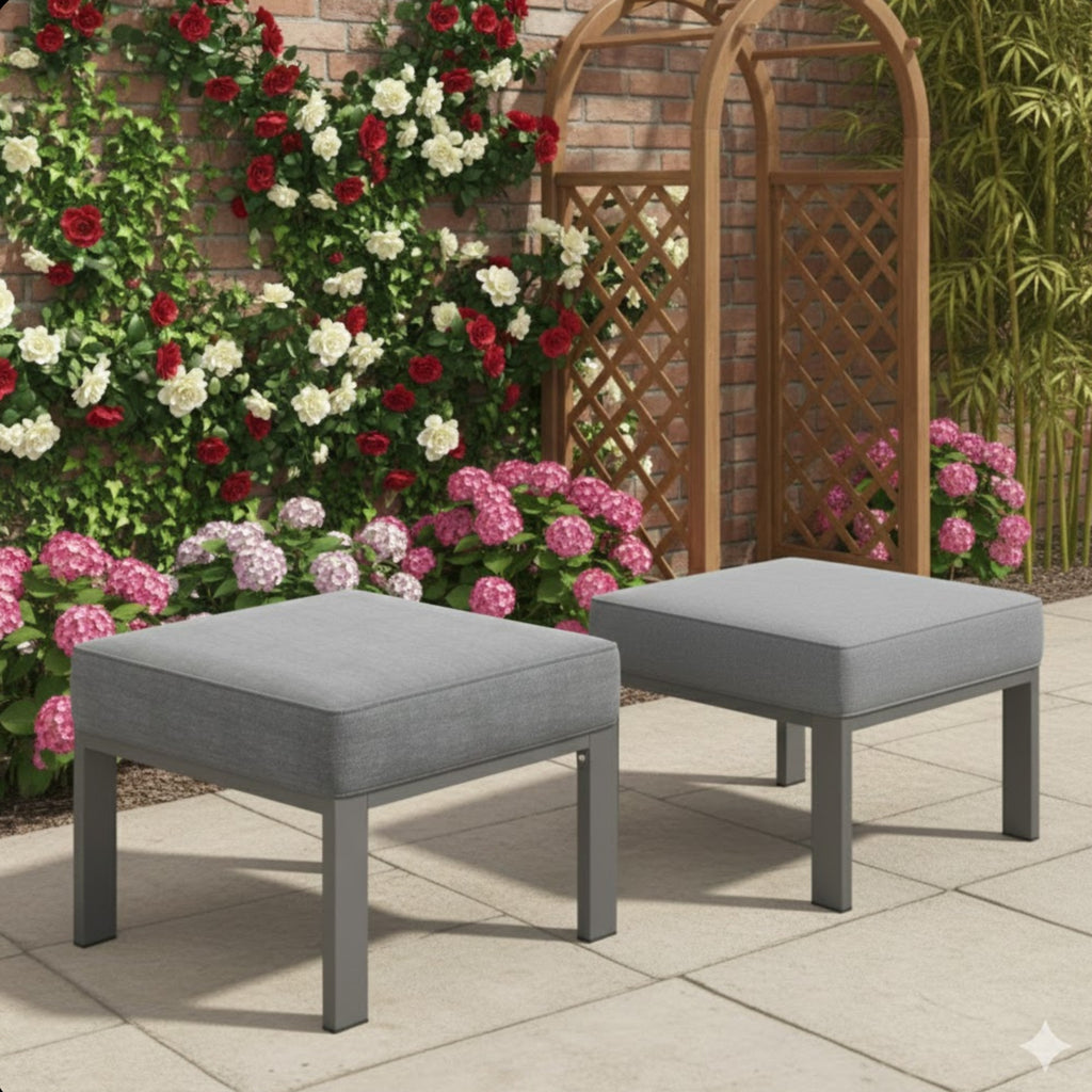 Set of 2, 22” All-Weather Metal Patio Ottomans Thick