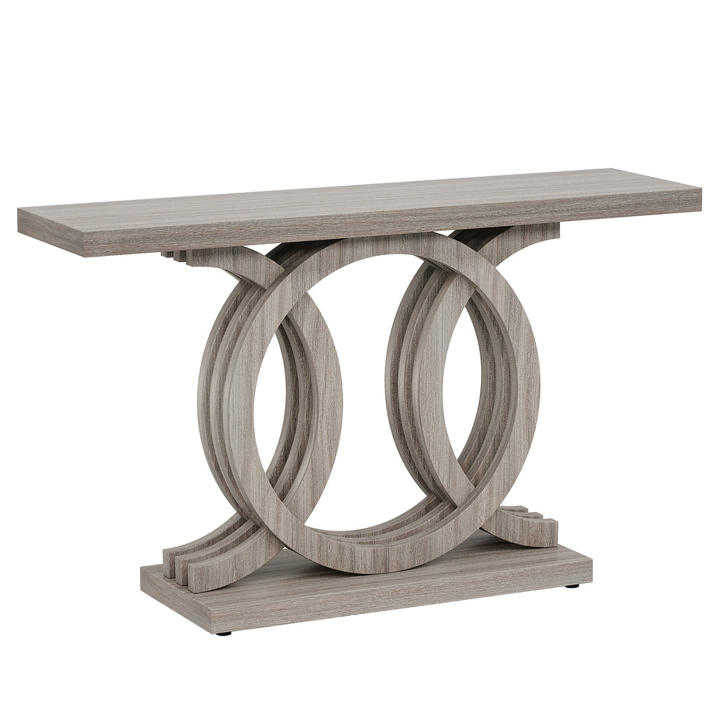 55” Farmhouse Console Table with Geometric Wooden Base