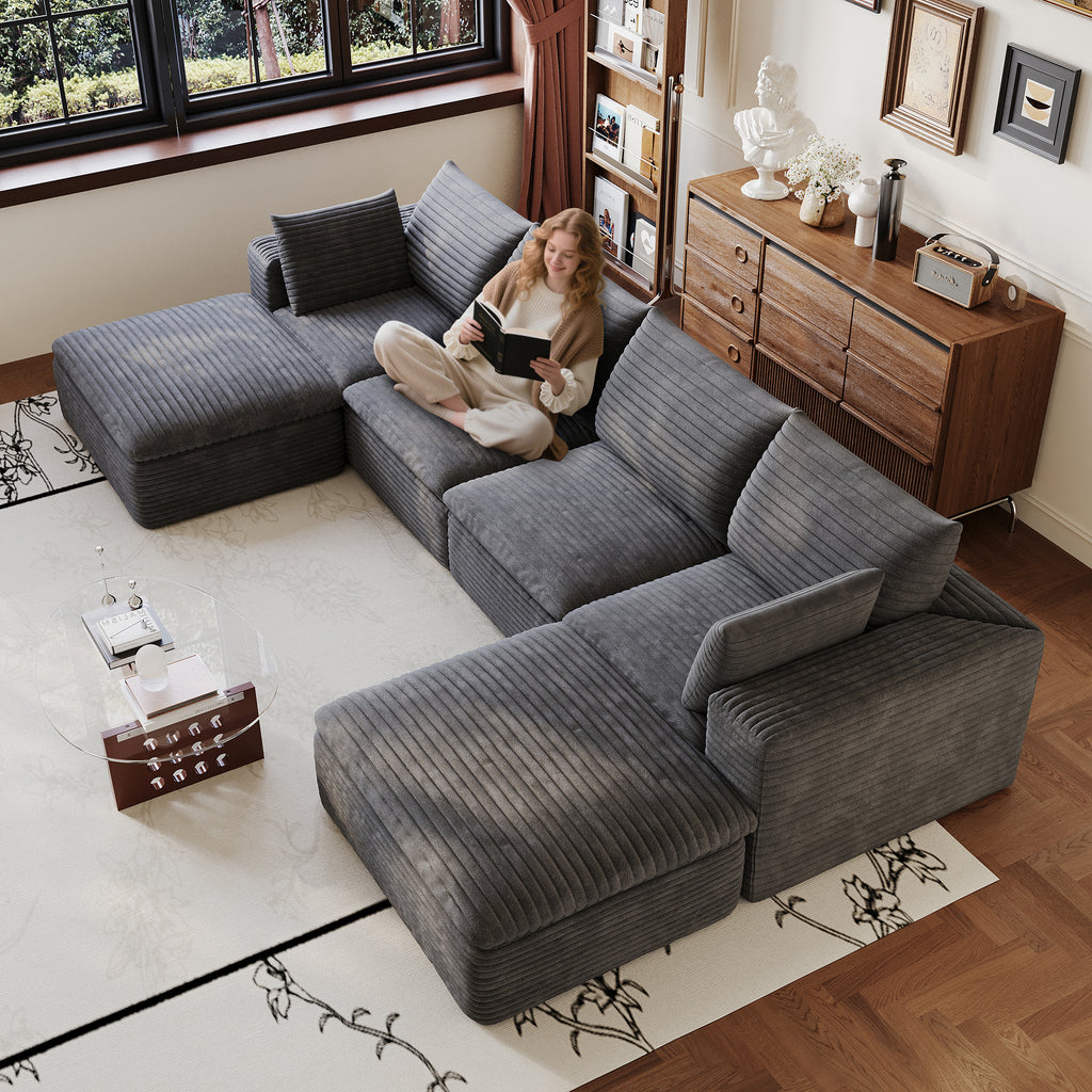 134" Cloud Sofa - Dark Grey Corduroy Fabric