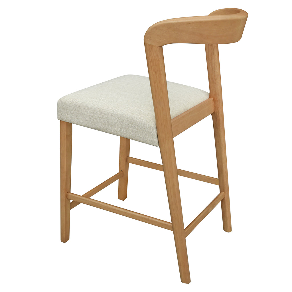 Solid Rubber Wood Counter Stools (Natural Oak + Beige) - Set of 2
