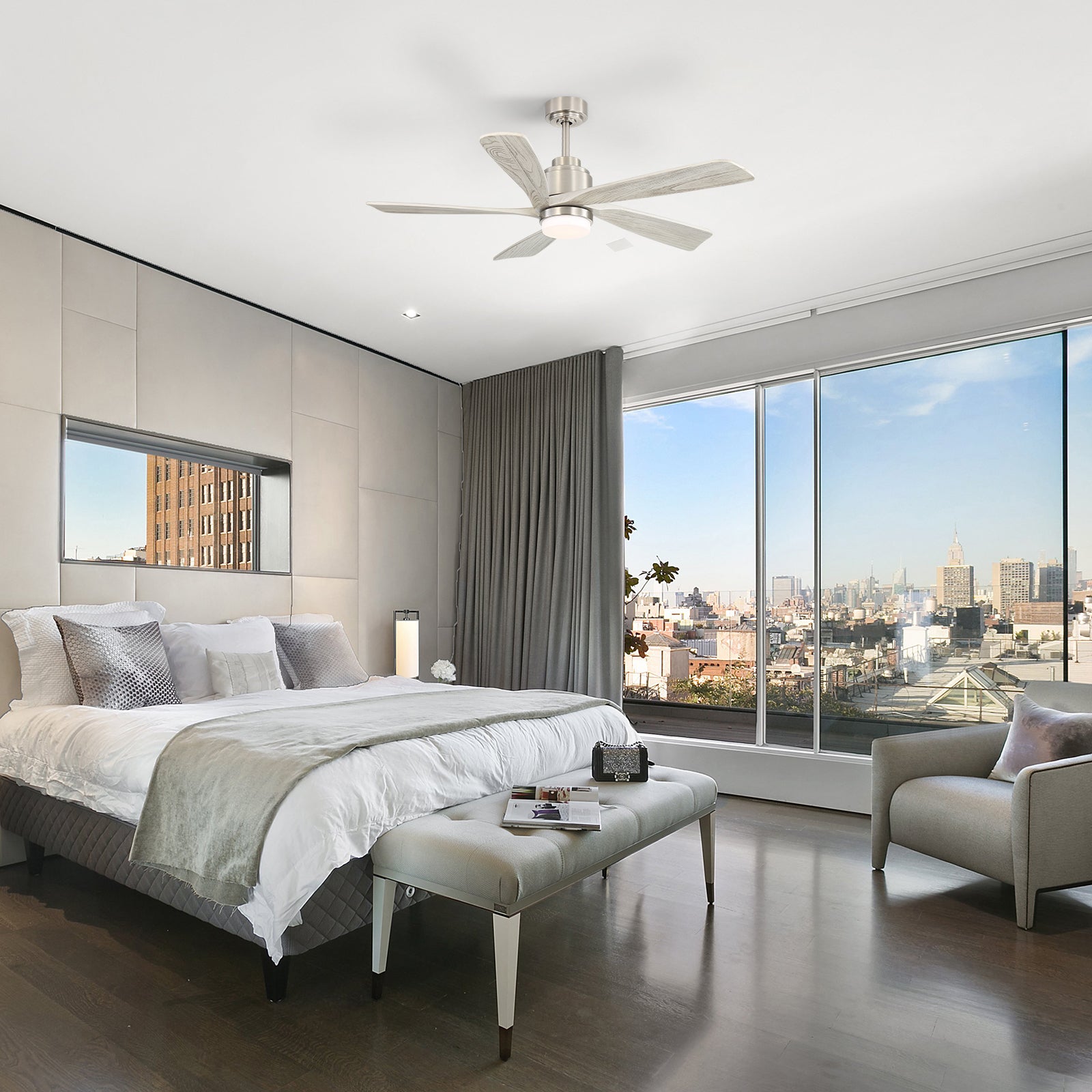 52 Inch Modern Ceiling Fan With Dimmable LED Light