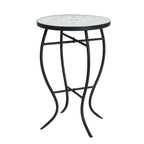 Outdoor Round Side Table with Mosaic-Style Top and Curved Iron Legs