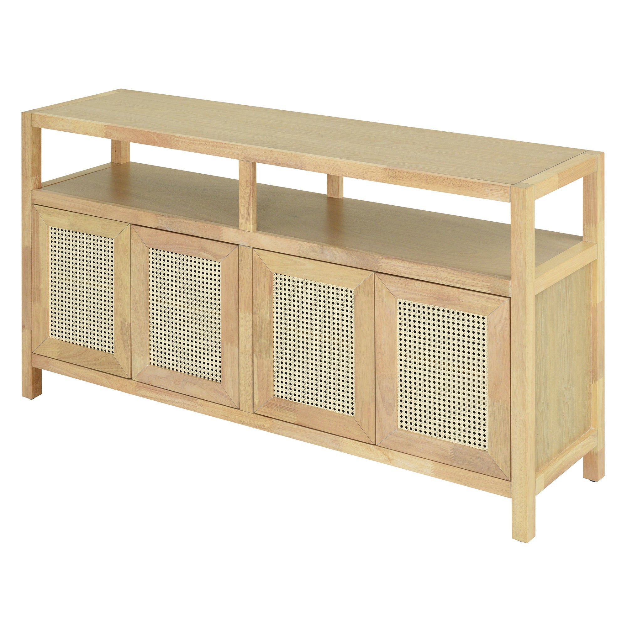 Bohemian Style Rattan Buffet Storage Cabinet with Solid Wood Frame