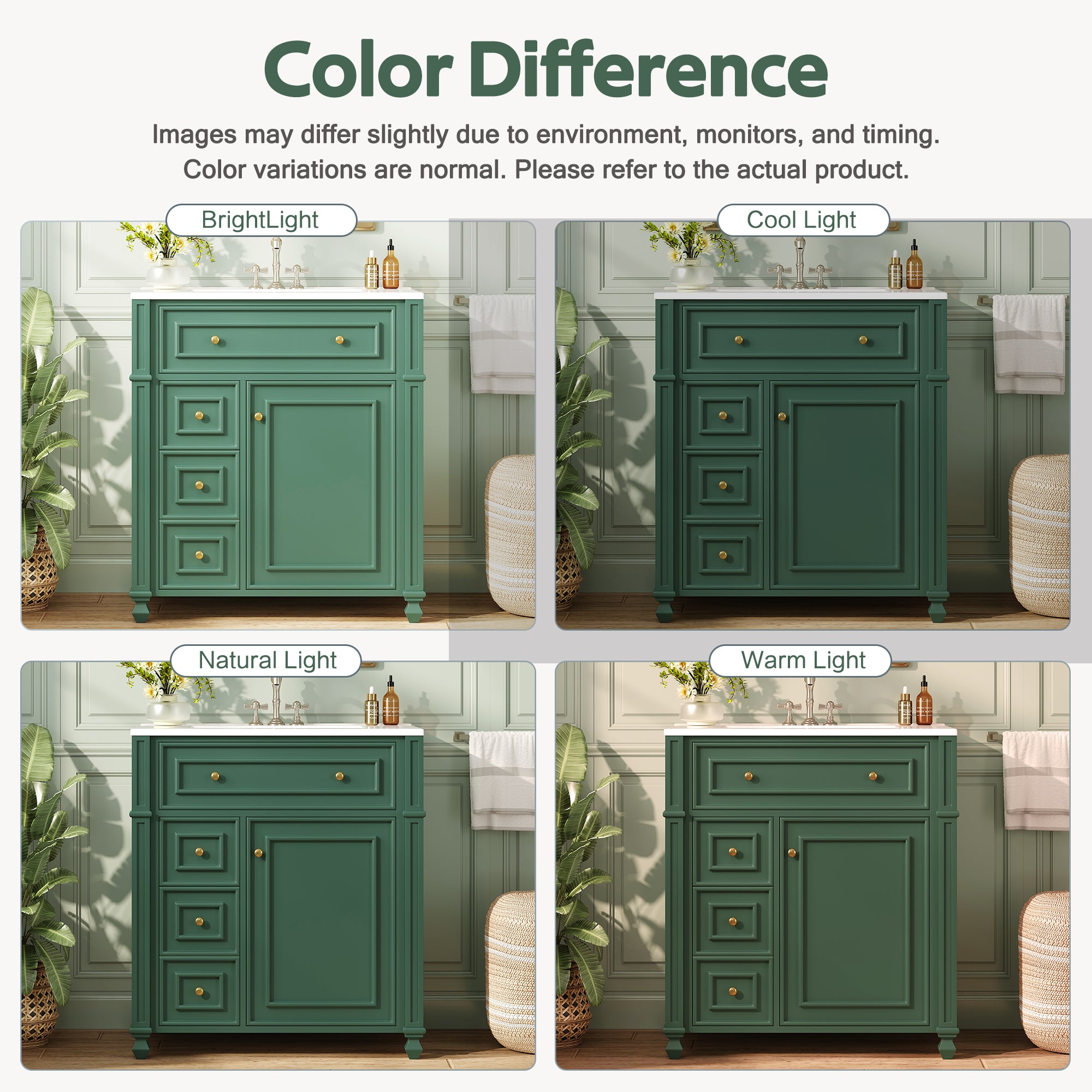 Bathroom Vanity Cabinet with Ceramic Sink Basin - 30 Inch