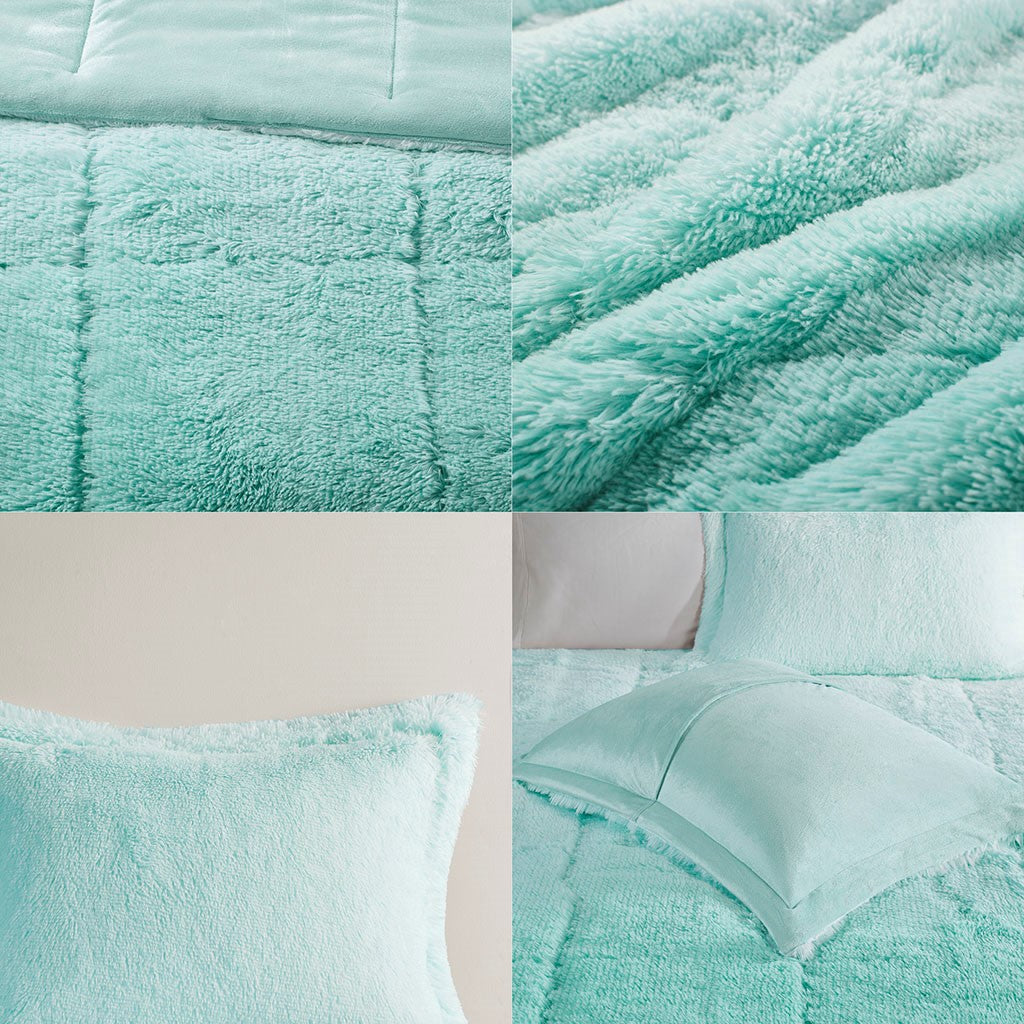 Full/Queen Ombre Shaggy Long Fur Comforter Mini Set