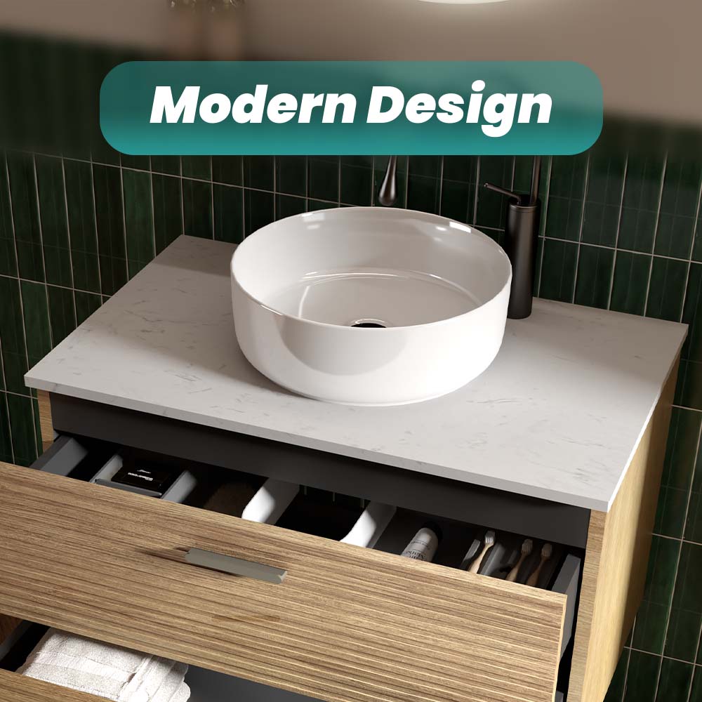 Glossy White Ceramic Vessel Sink, 15.56-Inch Round