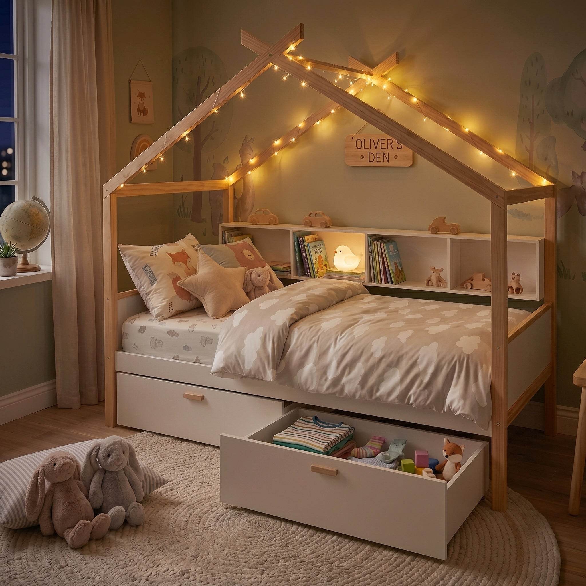 White Full Size Wooden House Bed