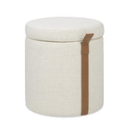 Brandy 14" Round Upholstered Storage Ottoman with Leather Accent