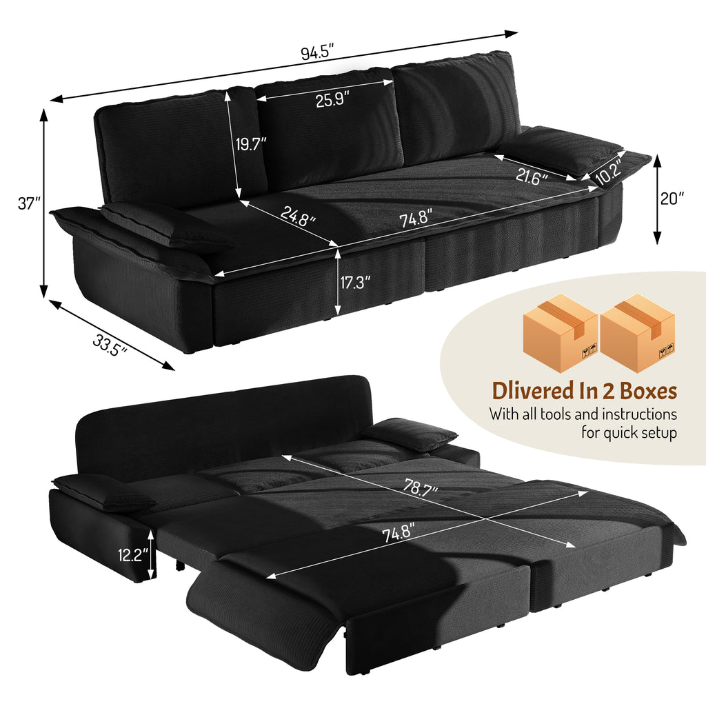 94.5" King Size Pull Out Sofa Bed - 3-in-1 Convertible Sleeper Sofa