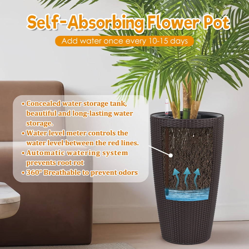 Set of 2 Faux Rattan Tall Planters