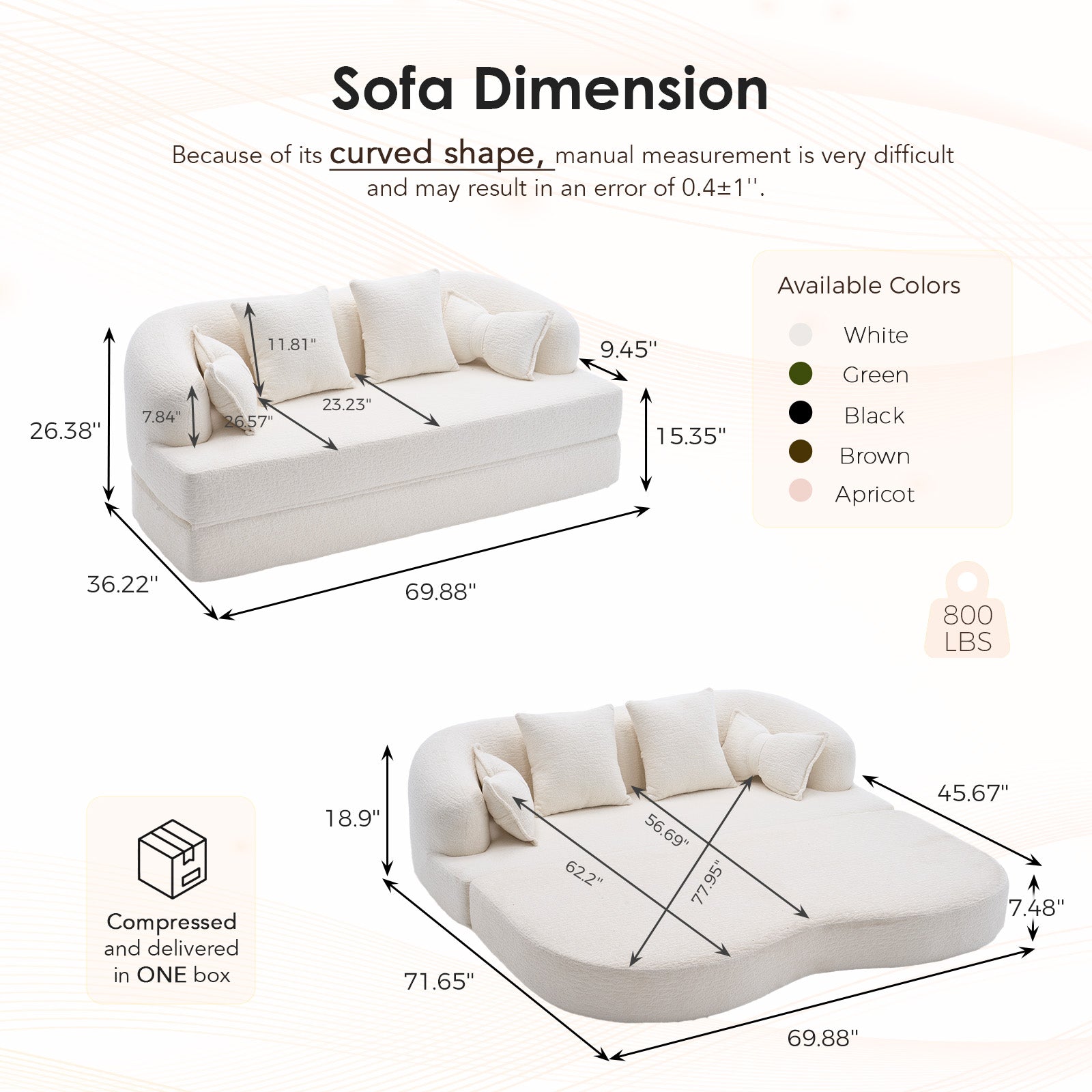 2-in-1 Foldable Sofa Bed with Pillows
