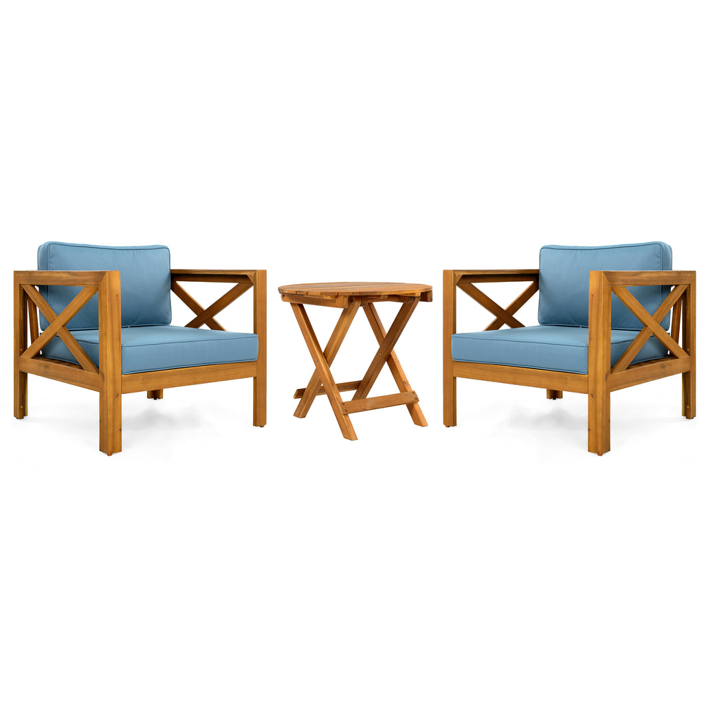 Patio Conversation Set with Outdoor Wood Chairs and Side Table