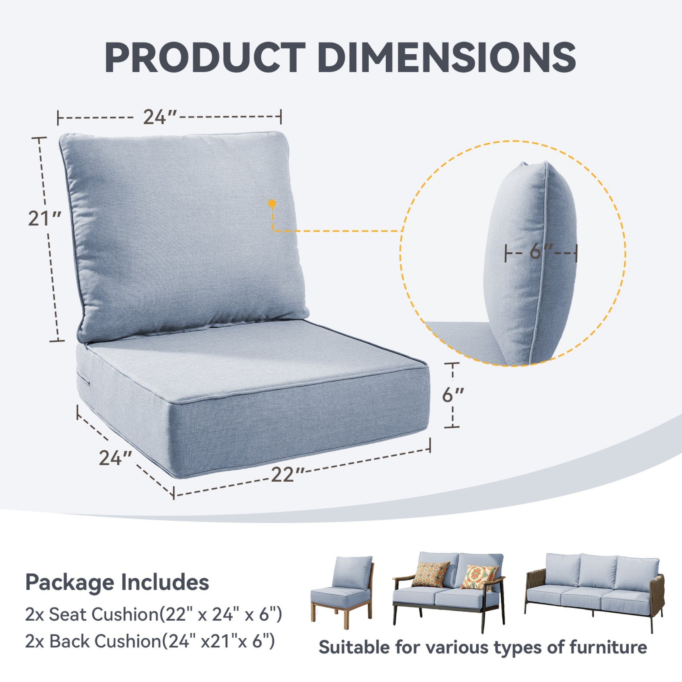 6" Thicker Outdoor Chair Cushion Set