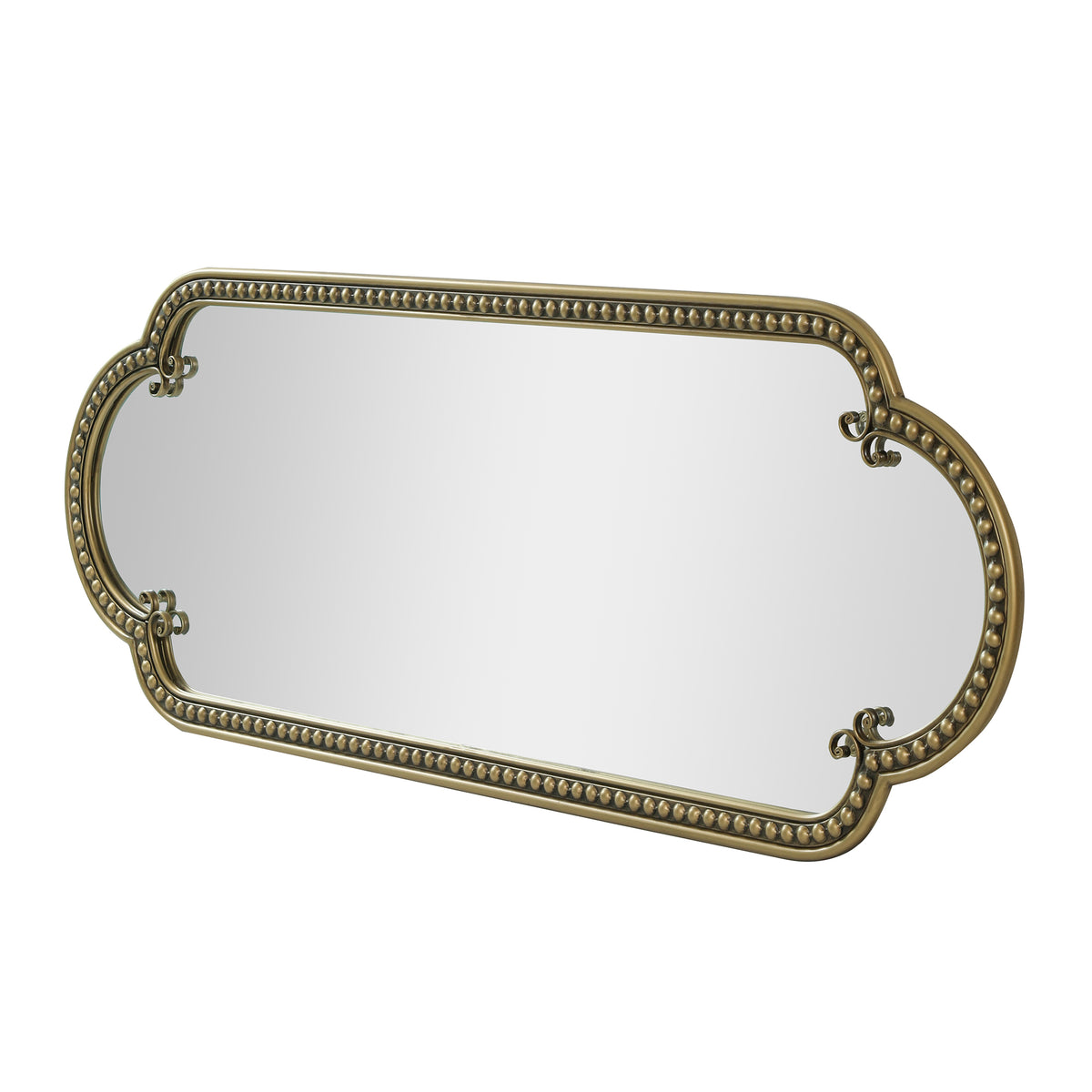 Scalloped Oval Wall Mirror, Vintage, Antique Gold, 19.68 x 53.14 Inches