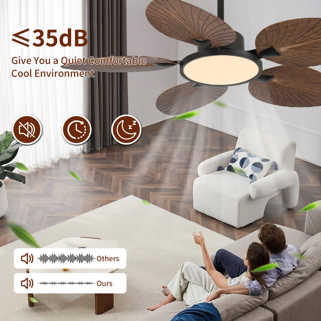 52-Inch Tropical Palm Leaf Ceiling Fan with Lights & Remote Control