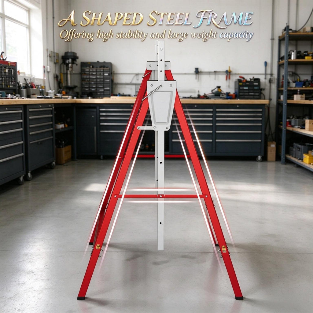 2-Pack Heavy-Duty Folding Sawhorse, Adjustable Height Steel Work Stand, Red