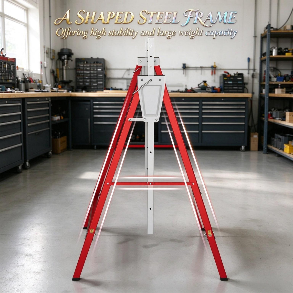 2-Pack Heavy-Duty Folding Sawhorse, Adjustable Height Steel Work Stand, Red