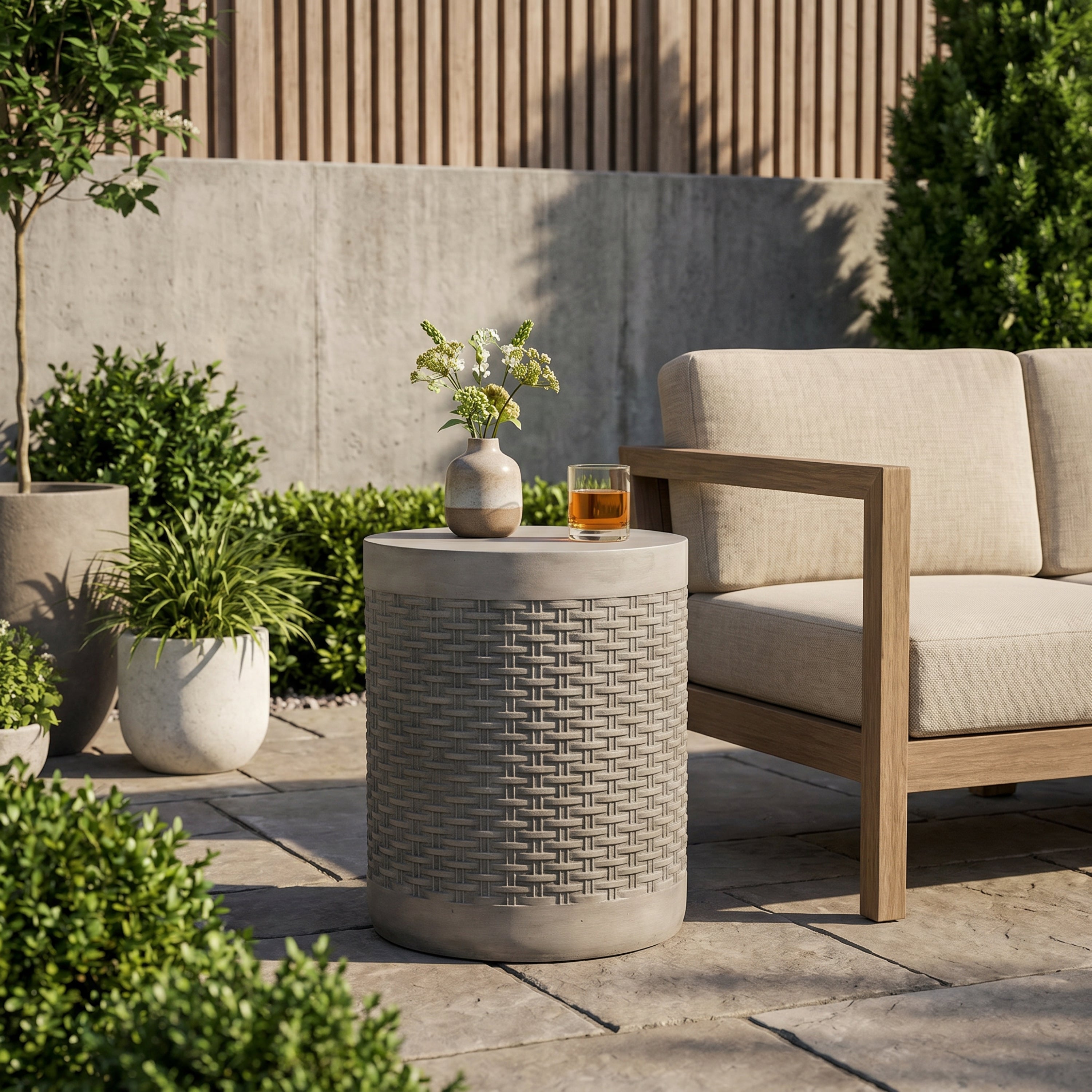 Outdoor Lightweight Round Concrete Side Table