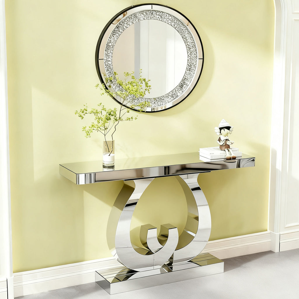 Modern Mirror Side Table - Silver