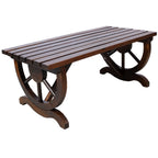 Outdoor Rustic Wooden Bench with Wagon Wheel Legs