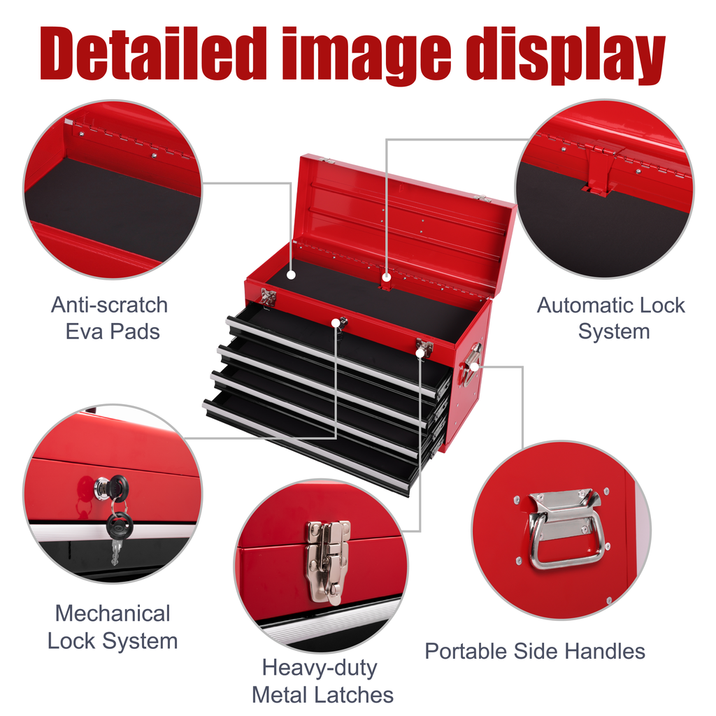 Heavy Duty Metal Tool Box - 21-inch with 4 Drawers