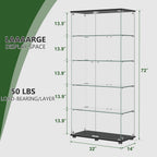 Glass Display Cabinet with 5-Shelf Double Doors and Lock