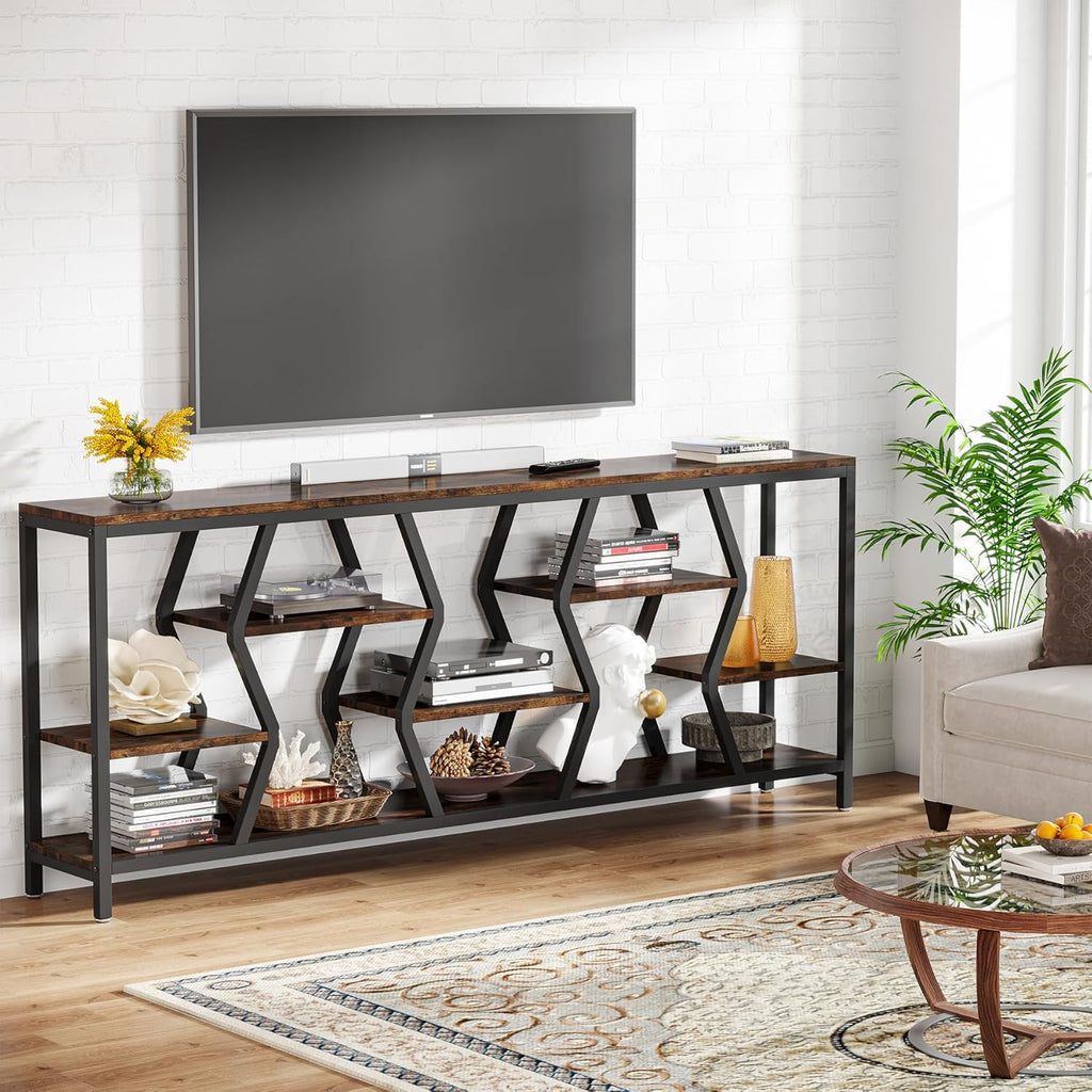 70.9 Inches Sofa Console Table with 4 Tier Wood Storage Shelves