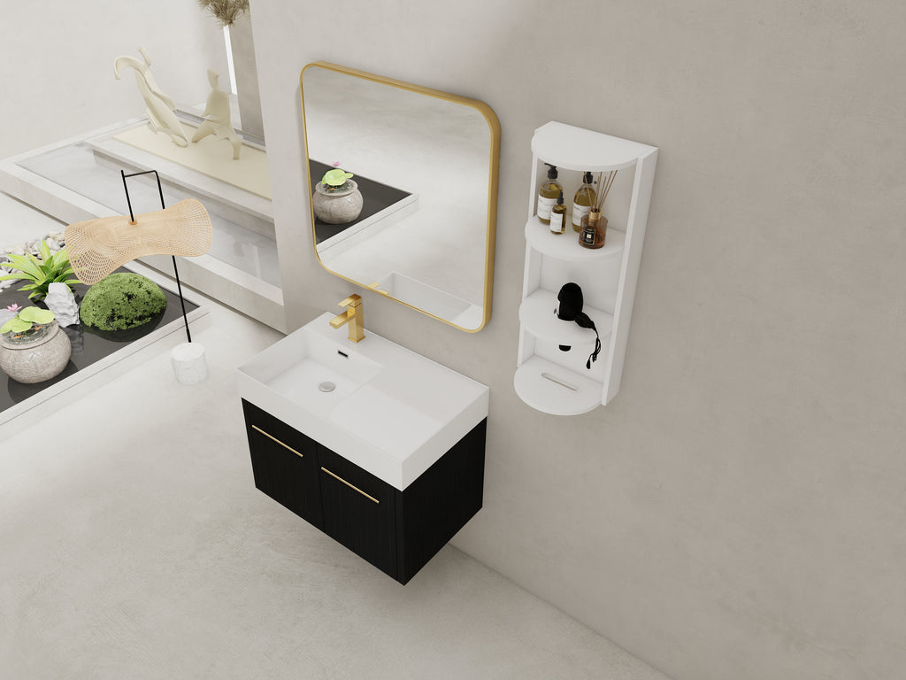 30 Inch Wall-Mounted Bathroom Vanity with Sink and Storage Rack