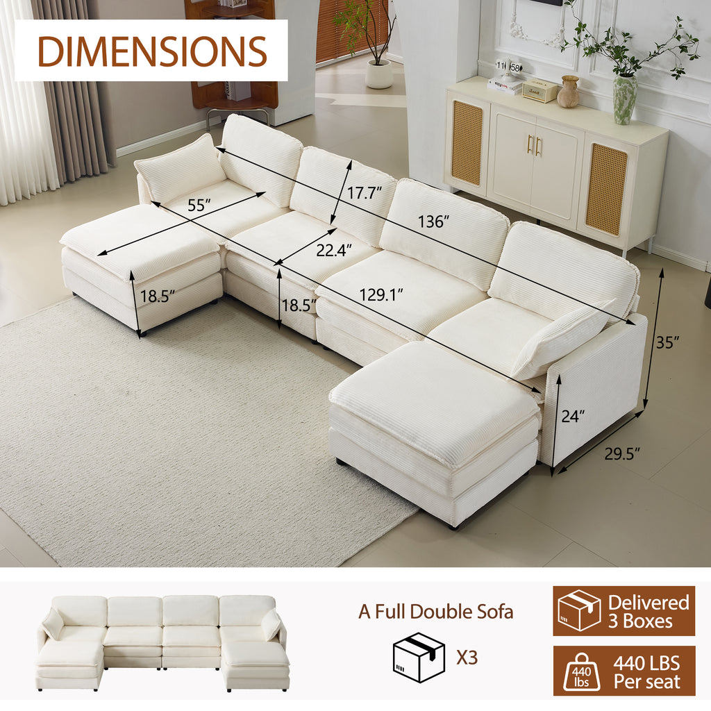 136" Plush Cloud 3-Seater Sofa