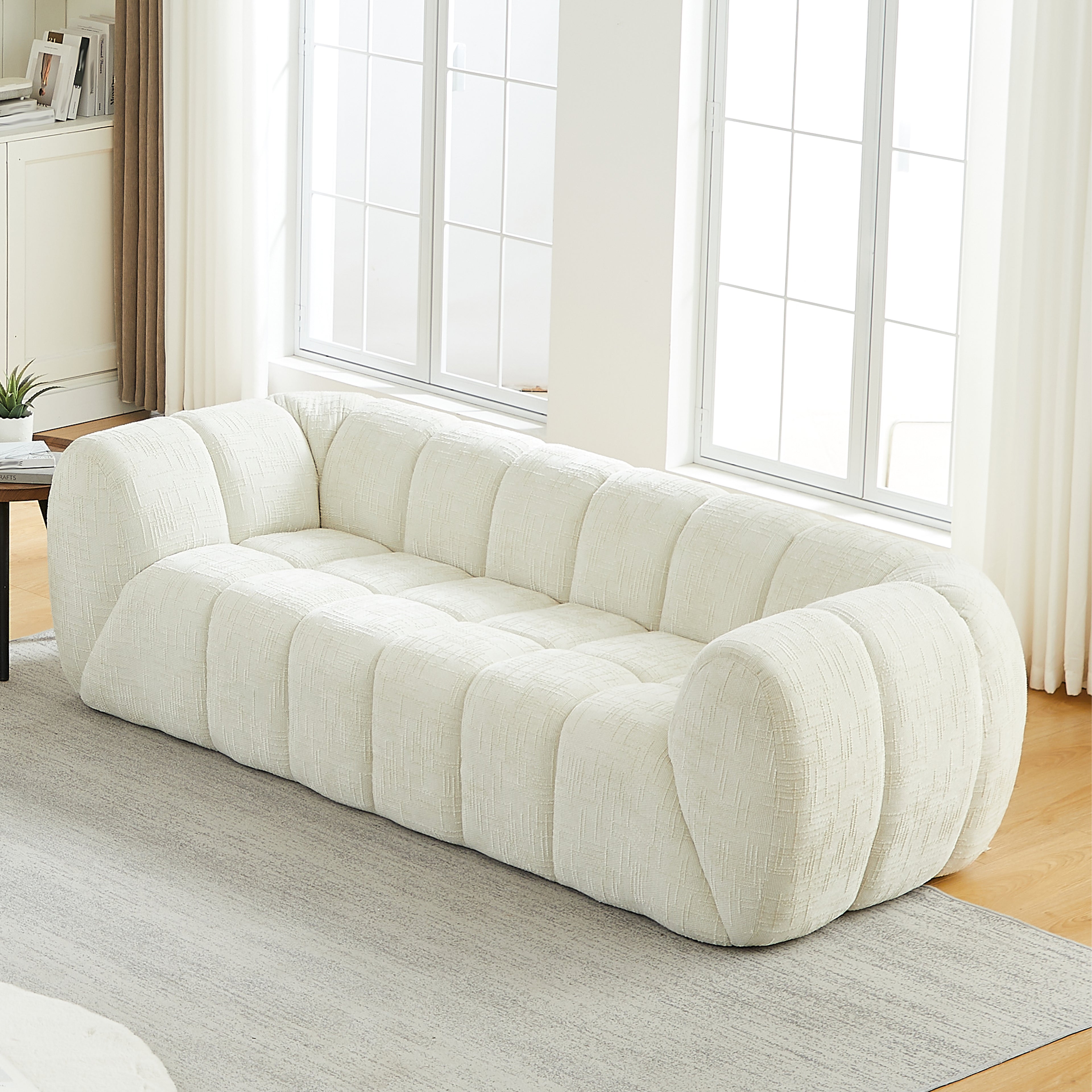 Chenille Pure Foam Sofa, Modern Quilted Cloud Sofa