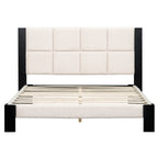 Boucle Queen Bed Frame with Square-Stitched Headboard