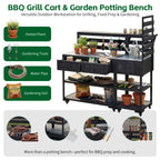 Topmax 62.3'' Patio Kitchen Island Solid Wood Kitchen Cart