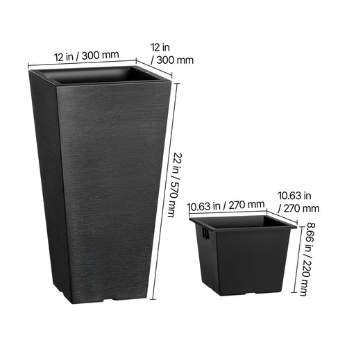 Set of 2 Tall Outdoor Planters - 22 Inch