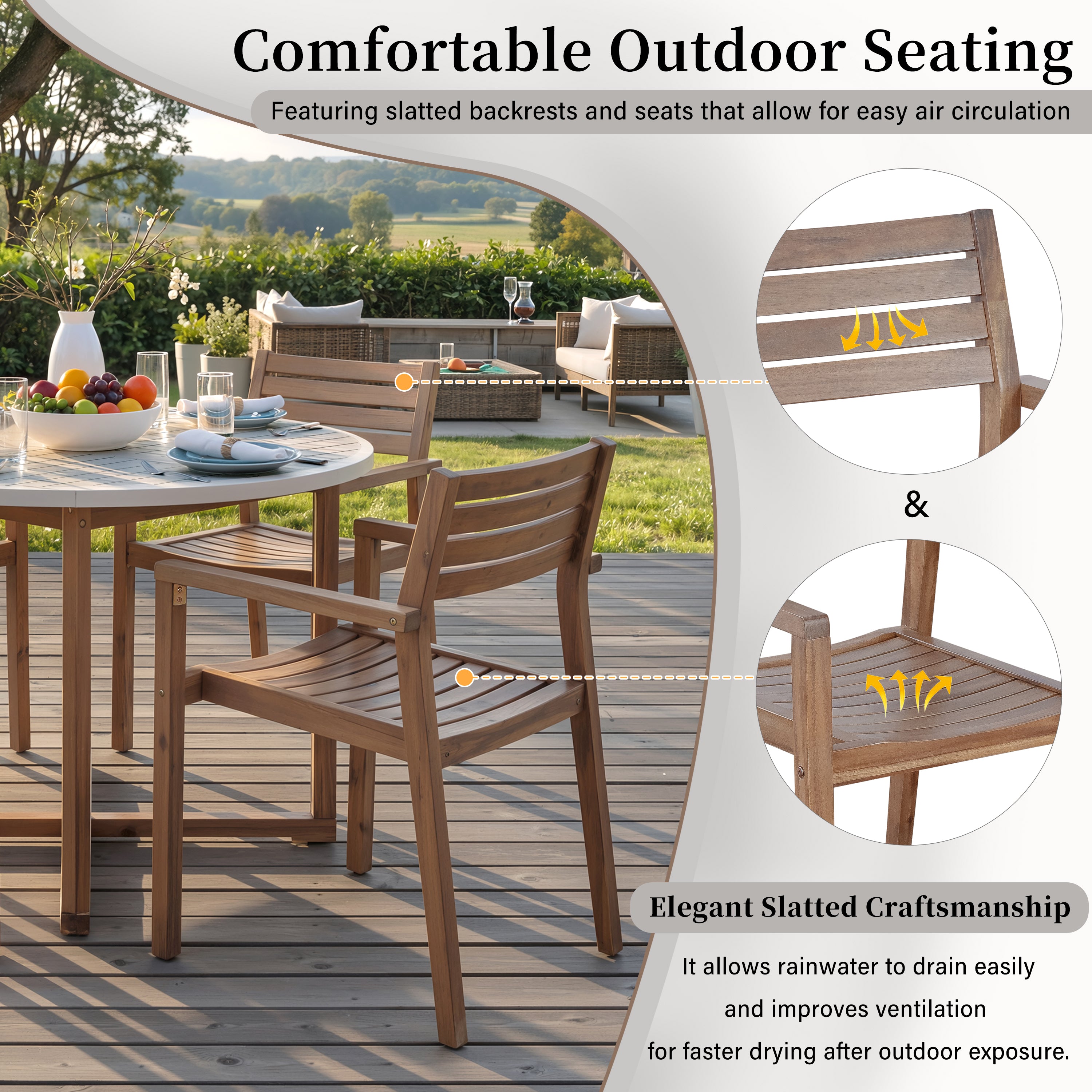 U-Style 5-Piece Outdoor Dining Set with 4 Acacia Wood Chairs