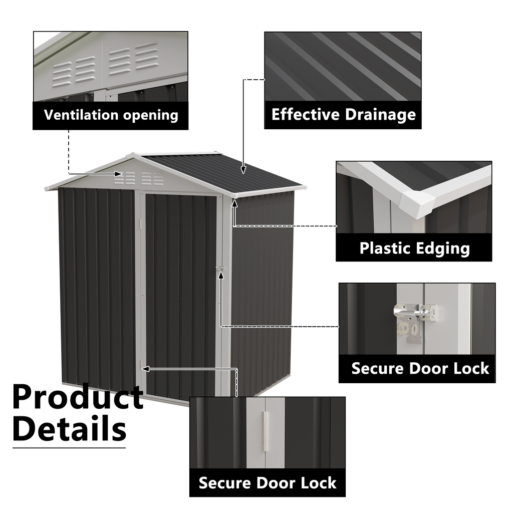 5.4x4.27 FT Outdoor Storage Shed with Hinge Door