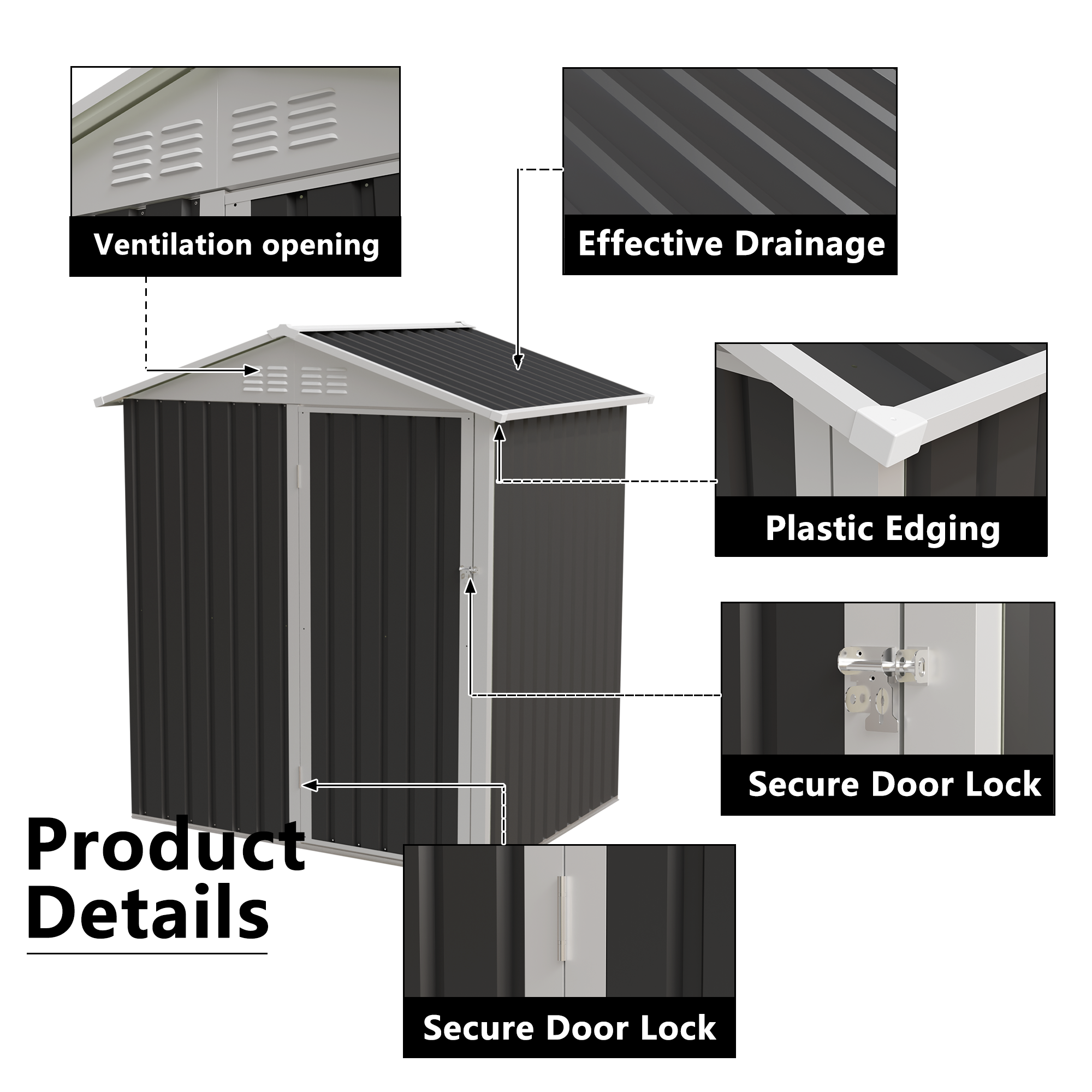 5.4x4.27 FT Outdoor Storage Shed with Hinge Door
