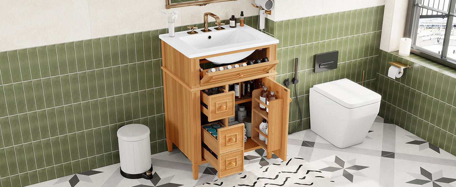 24" Bathroom Vanity with Sink and Elegant Wood Handles