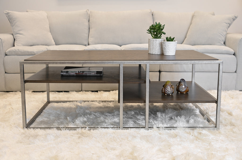 Padena 3-Piece Metal Frame Wood Living Room Coffee Table Set