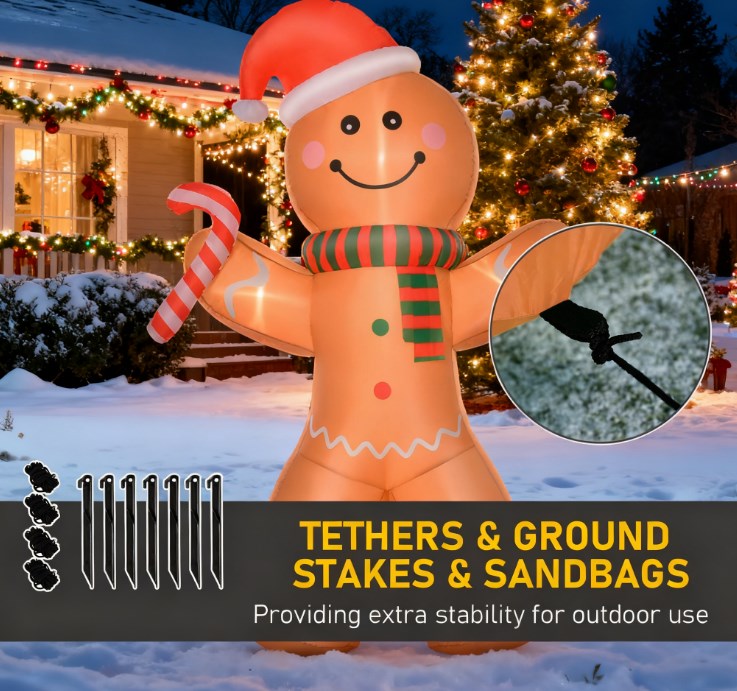 Outdoor Blow-Up Yard Decoration - Christmas Inflatable Gingerbread Man
