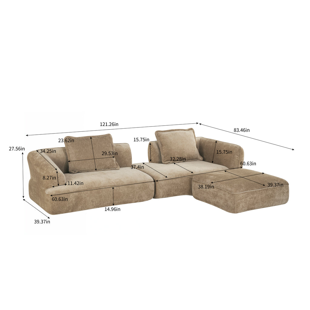122" Modern L-Shaped Sectional Sofa with Chaise Lounge