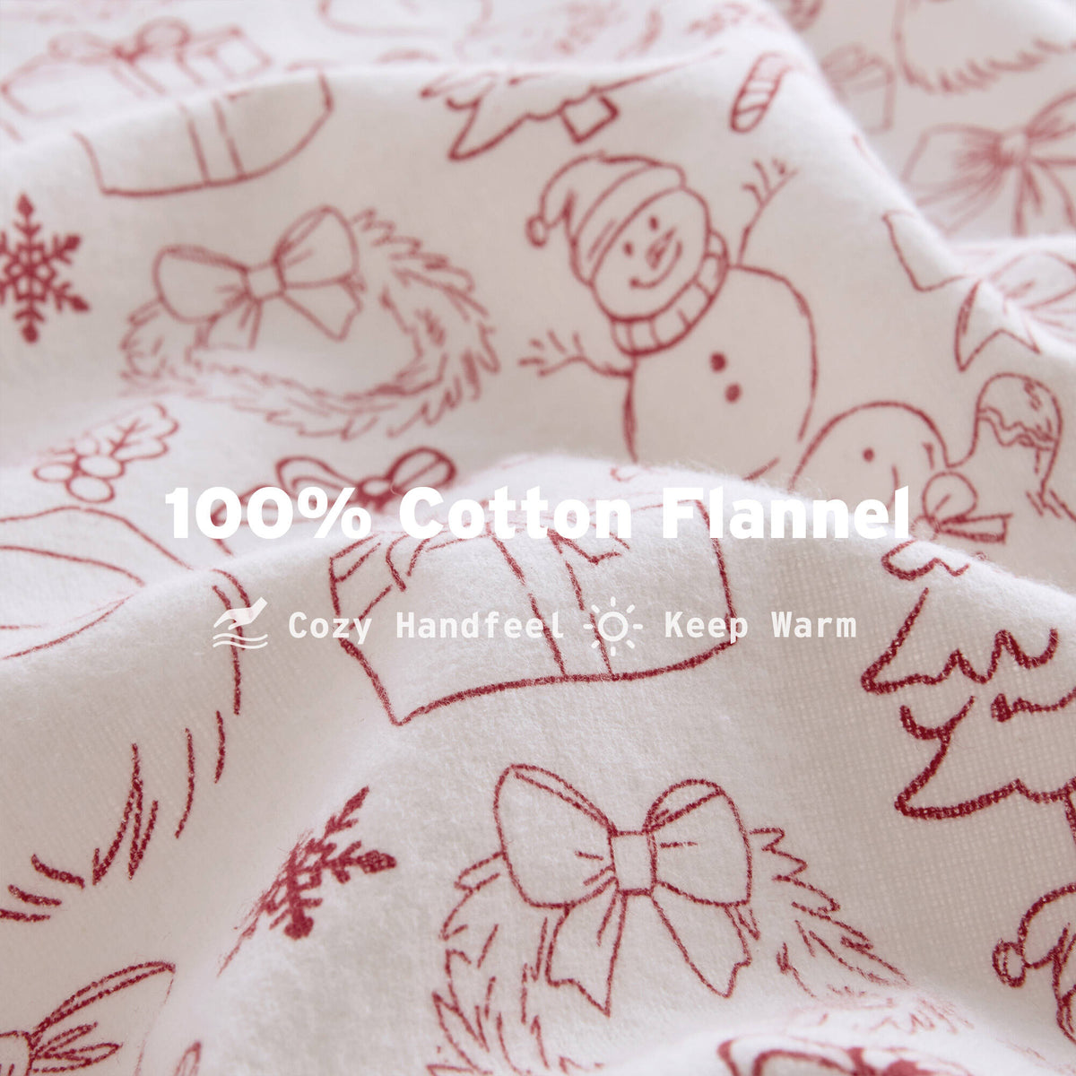 3-Piece Twin XL 100% Cotton Pigment Printed Sheet Set - Holiday Doodles