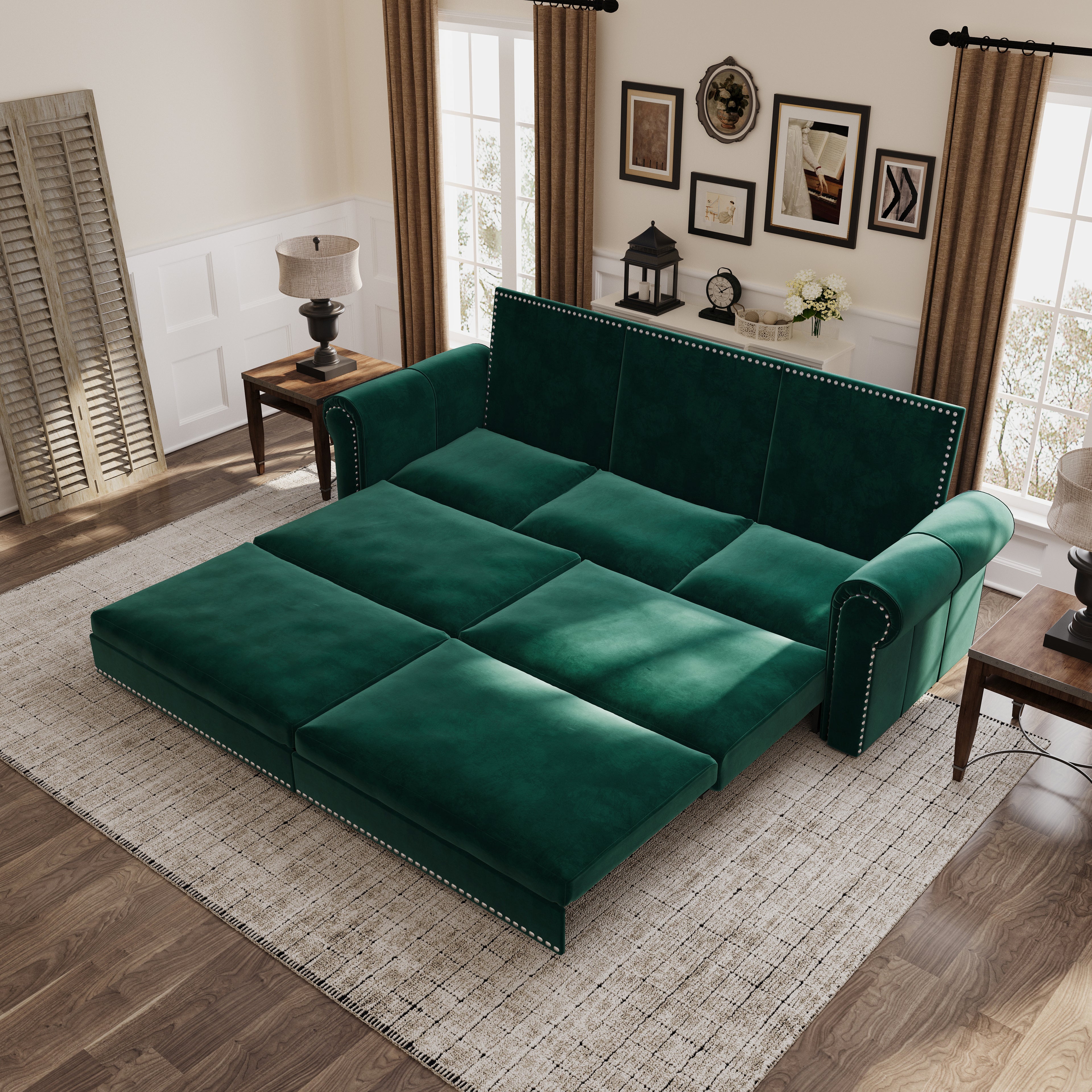 Chesterfield 3-in-1 Velvet Convertible Sleeper Sofa Bed