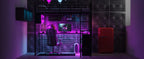 Full Size Metal Loft Bed With LED, Desk And 4 Storage Shelves