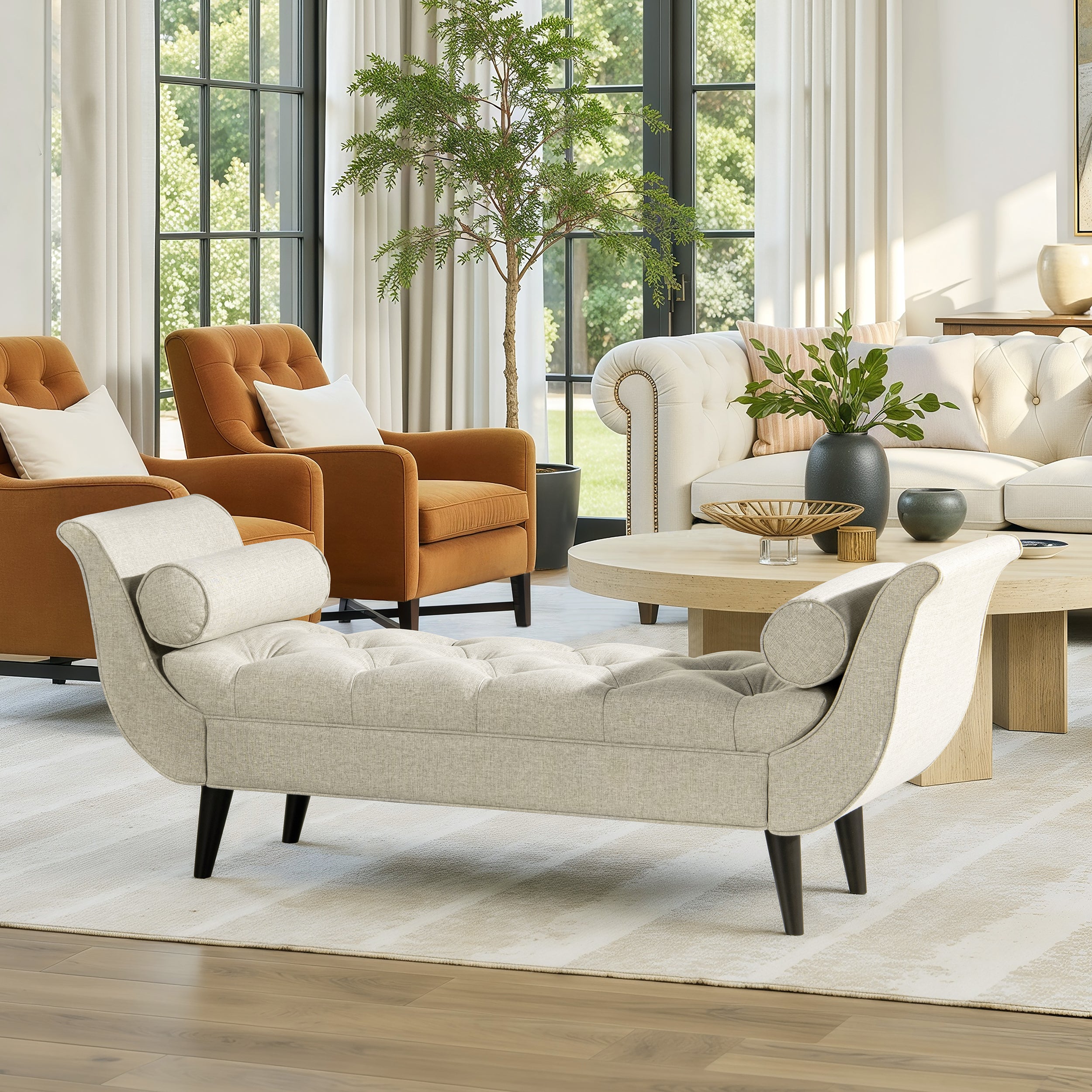 Alma Tufted Flared Arm Entryway Bench