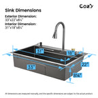 Waterfall Kitchen Sink, Stainless Steel Single Bowl
