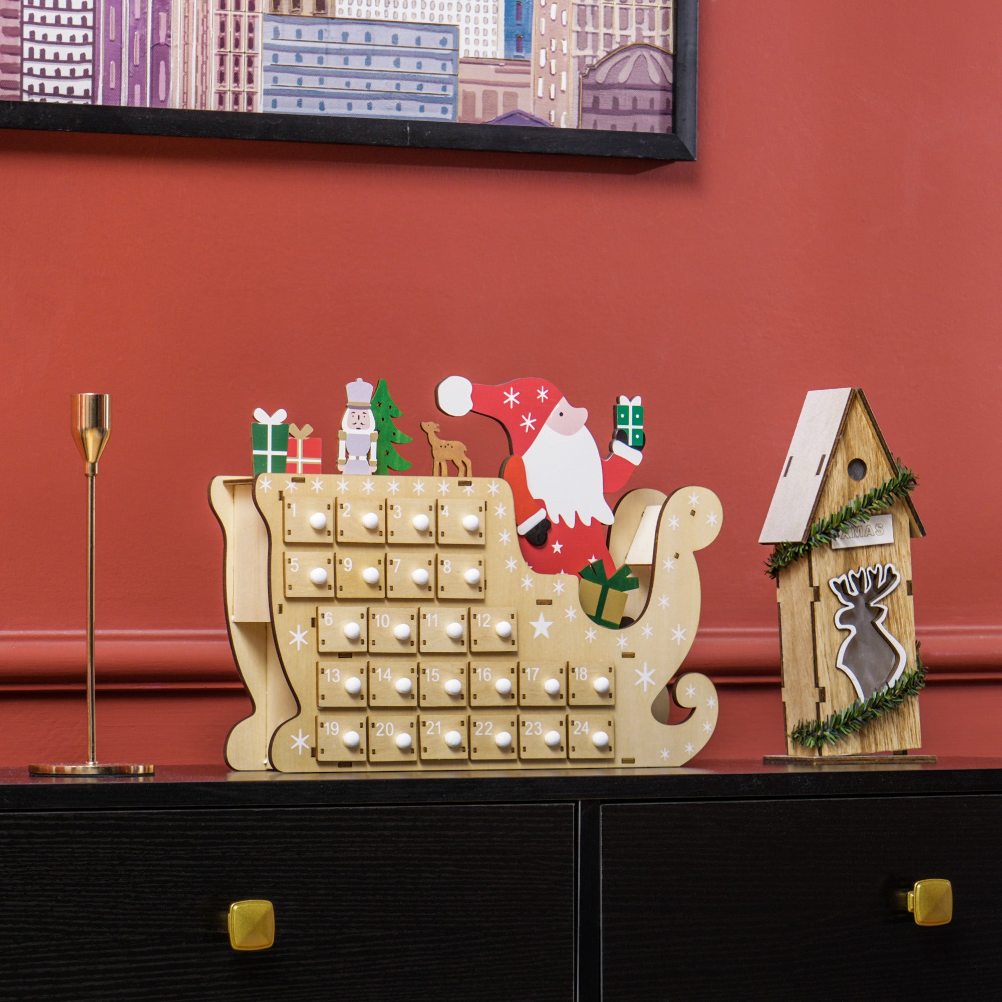 HOMCOM Christmas Advent Calendar with 24 Countdown Drawers