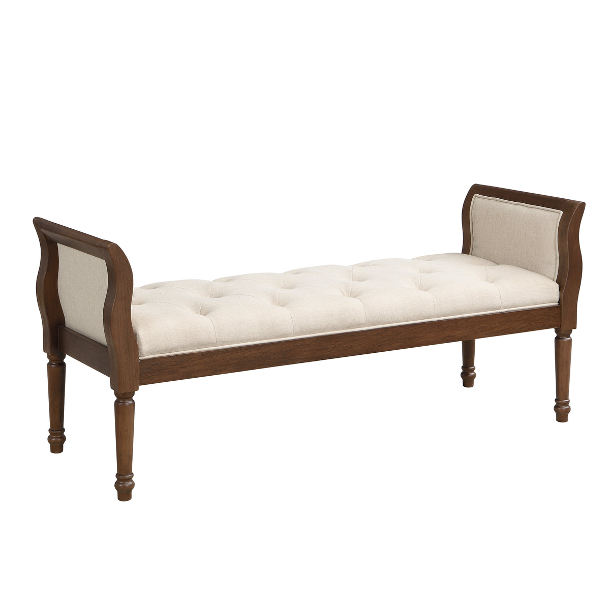 Classic Tufted Upholstered Bench with Curved Arms