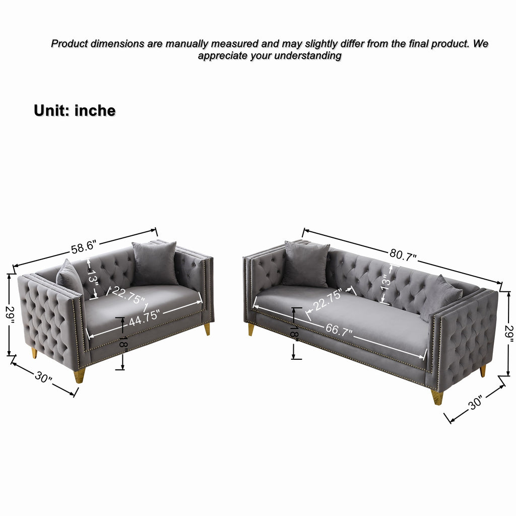 Chesterfield Velvet Sofa - 3+2 Seater Deep Seat Sofa